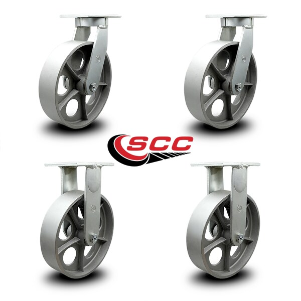 12 Inch Heavy Duty Semi Steel Cast Iron Wheel Caster Swivel 2 Rigid SCC, 2PK